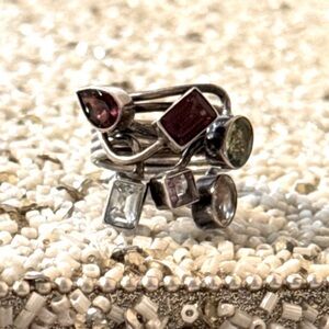 Vintage handmade gemstones ring 925 size 6 1/2